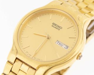 Vintage Mens Seiko 7n43 - 7a99 Gold Tone Dial Case And Bracelet Quartz Watch