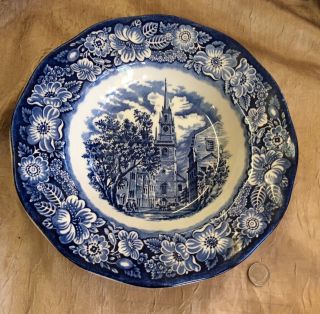Vintage Staffordshire Liberty Blue Ironstone Rimmed Soup Bowl,  Old North Church