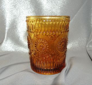 Vintage Amber Concord Pressed Glass Candle Holder