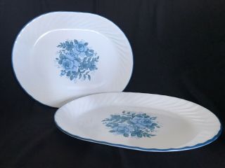 Vintage Corelle Blue Velvet Oval Serving Platters - Set Of 2 Euc