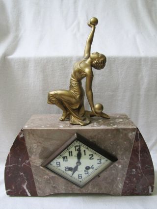 Vintage French Art Deco Lady Statue Marble Clock