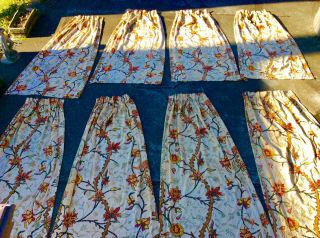 4 Pairs Vintage Antique Crewel Embroidery Curtain Panels,  Pinch Pleated Lined