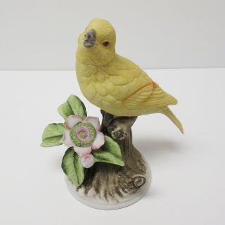 Vintage Royal Crown Yellow Canary Bird Figurine On A Tree Branch W/ Flower Japan
