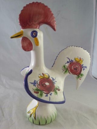 Vintage Folk Art Ceramic Pottery Chicken Or Rooster Figurine Portugal 10 " Tall