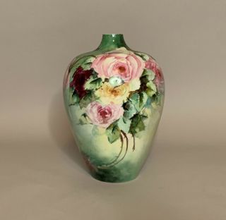 Beleek Willets Antique Hand Painted Pink & Red Roses Vase (0333)
