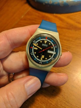 Vintage Swatch Watch " Calypso Diver " Gm701 1985 Running Stops At Times
