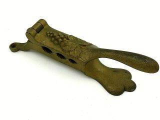 Vintage Brass Or Bronze Heavy Wall Mount Nut Cracker With Grape Decoration