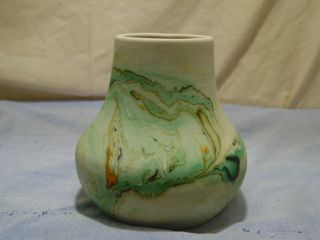 Nemadji Native USA Art Pottery Green Multi - Color Swirl 5 