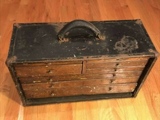 Antique Vintage Wood 8 Drawer Machinist Tool Chest Felt Lined Drawers W/tools