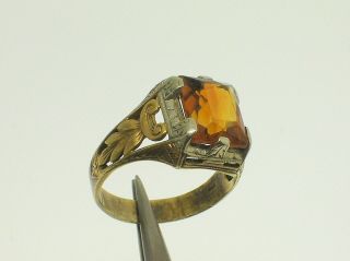 Antique 14k White & Yellow Gold Ring With Synthetic Citrine - Size 8.  5 Us - B.  Offer