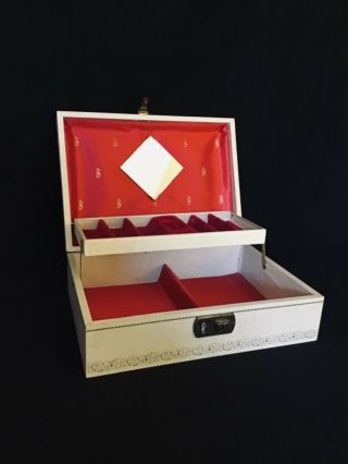 Vintage Locking Jewelry Box Red White And Gold With Key