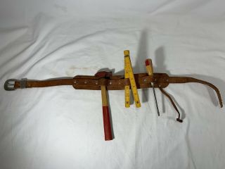 Vintage Child ' s Size Leather Tool Belt Utility,  Lineman,  Hammer Rule 2
