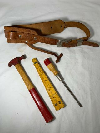 Vintage Child ' s Size Leather Tool Belt Utility,  Lineman,  Hammer Rule 3