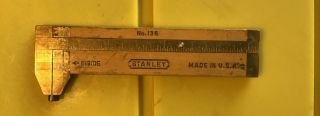Vintage Stanley No.  136 Wooden Ruler With Caliper