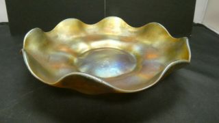 Louis Comfort Tiffany Antique Favrile Iridescent Bowl Dish Art Glass Signed LCT 2