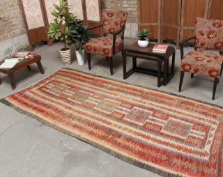 4x9 Flat Handmade Geometric Traditional Oriental Wool Kilim Runner Area Rug