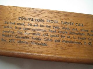 VTG M.  L.  Lynch Foolproof Turkey Box Call Model No.  101,  1965 Liberty,  Mississippi 3