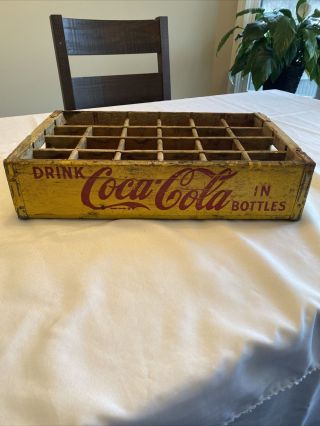 Vintage Coca Cola Wood 24 Bottle Carrying Crate Yellow 1964
