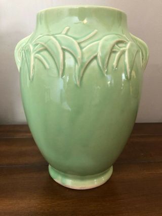 Vintage Nelson Mccoy Mc Coy Light Green Leaves Pottery Vase 8 1/4 " Tall Handles