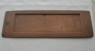 Incredible Arts Crafts Hand Hammered Copper Pen Tray Rich Patina Verdigris 11.  5 "
