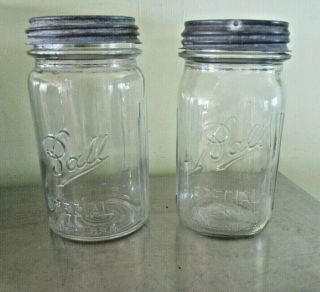 2 Vintage Clear Ball Special Wide Mouth Quart Jars With Zinc Lids