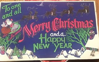 Vintage W Sparkles Merry Christmas And Happy Year Cardboard Sign 22 " By 14 "