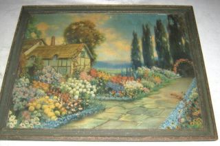 Antique R.  Atkinson Fox Cottage Flower Garden Yard Home Art Print Frame Floral
