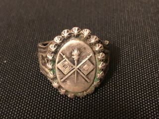 Vintage Sterling Army Signal Corps Ring W/ Flag,  Eagles And One Star