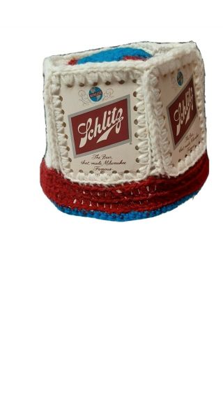 Vintage Crochet Schlitz Beer Can Hat Hand Made Knit 1970s