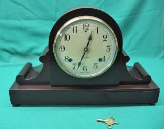 Restored Antique Sessions Mantel Clock Wooden Case Gong Chime;