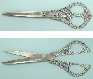 Ornate Antique Steel Scissors w/ Bird & Grape Vines Italian Circa 1890 2