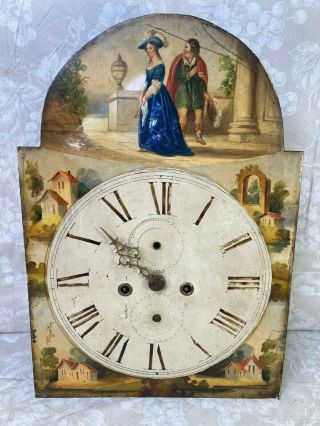 Antique Grandfather Hand Painted Clock Face And Movement