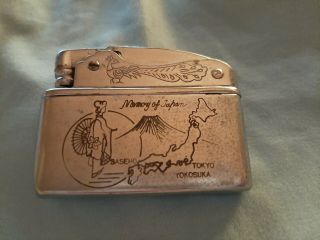 Vintage Superlighter Lighter " Memory Of Japan " Map Silver,  Bird