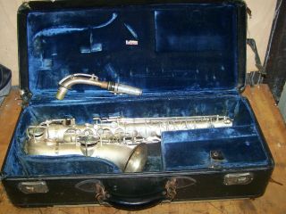 Antique 1918 Buescher True Tone Low Pitch Silver Plated Saxophone Ser.  44680