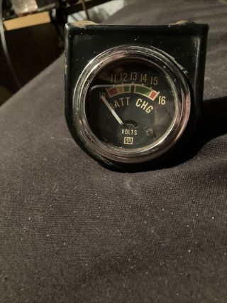 Stewart Warner Vintage Volt Voltmeter Gauge W/ Back Light,  Mount Bracket Bezel