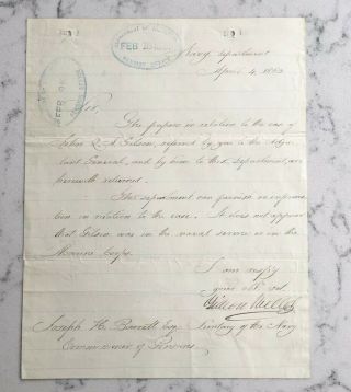 Antique Civil War Union Secretary Of Navy Gideon Wells Signed Letter Als 1863