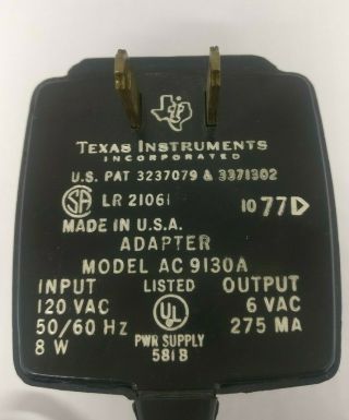 Texas Instruments TI AC 9130A Vintage Power Supple Adapter 5.  6VAC 200MA 2