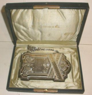 Great Antique Victorian 1875 Gorham Sterling Silver Card Case With Shreve Co Box
