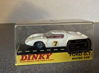 Vtg Dinky Toys Die Cast Metal Ford Gt Racing Car 215 W/ Display Case