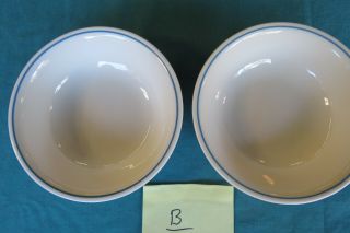 2 - Vtg Corelle By Corning 5 3/8 " Sandstone Medium Blue Rim Berry/ Dessert Bowls