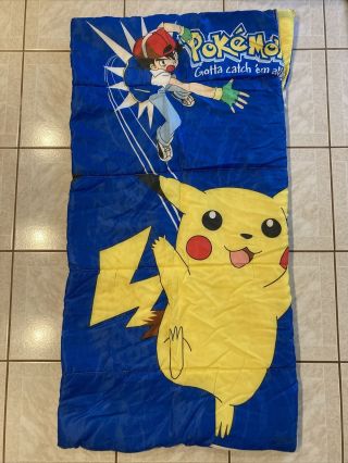 1998 Vtg 1999 Nintendo Pokemon Pikachu Child Size Sleeping Bag - Yellow Rare