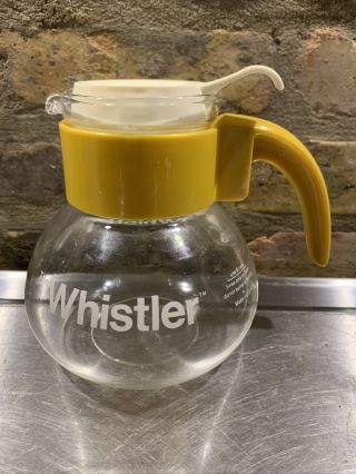 Vintage Gemco The Whistler 4 Cup Stovetop Glass Coffee Tea Pot Carafe Yellow