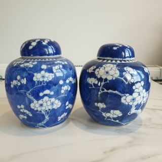 (c) Two Good Chinese 19th C Kangxi Style Blue & White Prunus Jars - Kangxi Mark