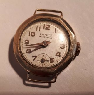 C1959 Ladies 9 Carat Gold Lanco 15 Jewels Swiss Watch.  Fwo,  Needs Cleaning