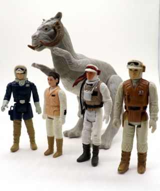 5 Vintage Star Wars Hoth Figures Luke Skywalker Han Solo Leia Soldier & Tauntaun