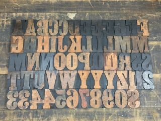Large 4” Antique Vtg Page Clarendon Wood Letterpress Print Type Block Letter Set