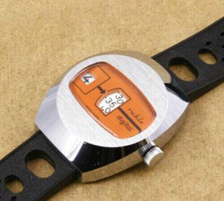 Ruhla Jump Hour Orange Vintage Mechanical Watch 35x43mm Old Stock