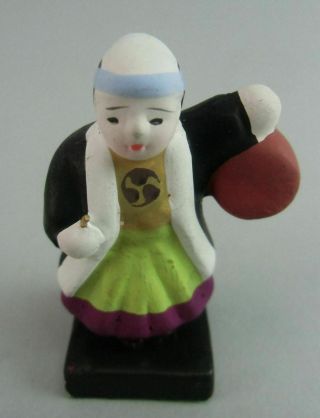 Japanese Drummer Man Kokeshi Doll Pottery Kimono Black Vtg Ningyo Ceramic Ok855