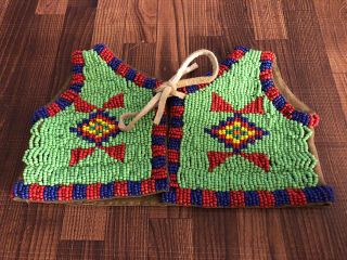Antique 1930’s Native American Sioux / Plains Indian Beaded Infant / Baby Vest 6