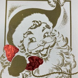 Vintage Mid Century Christmas Greeting Card Santa Claus With Red Foil Telephone